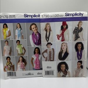 Lot of 2 Simplicity Scarf Patterns #1790 & #2170 Uncut